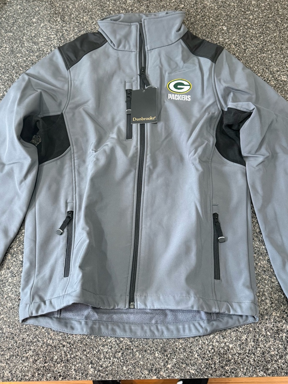Green Bay Packers Softshell Jacket Dunbrooke Gray Black NFL Size Adult Small NWT